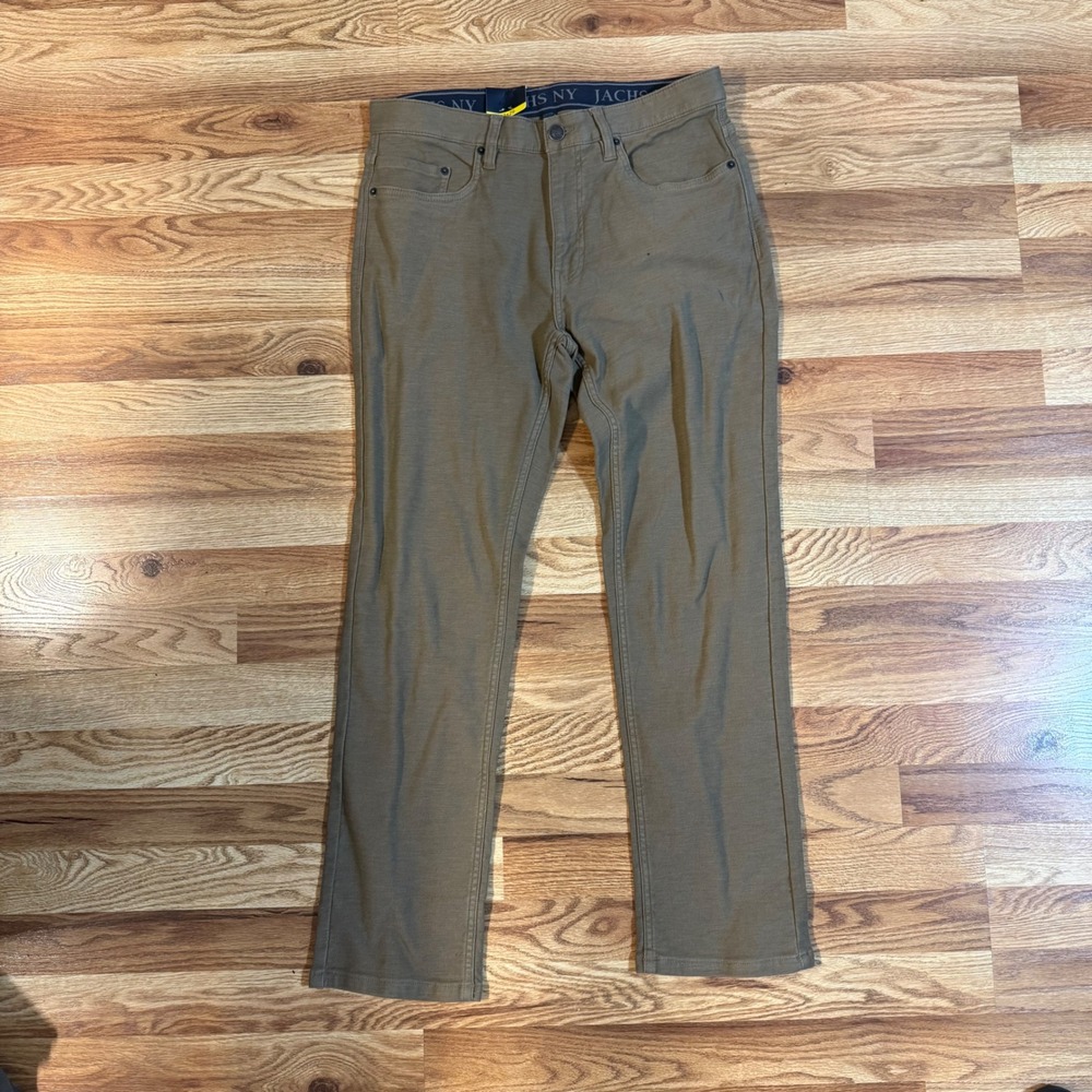 Jachs NY Mens Stretch Canvas Pants Brown Straight Leg 5-Pocket Trousers 32x29